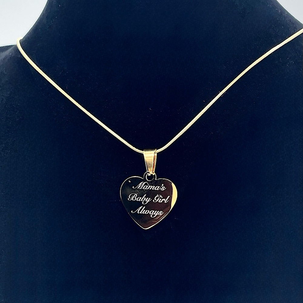 20in Gold Snake Chain Necklace with Custom Engraved Heart Pendant